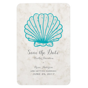 Ímã Turquesa Rustic Seashell Salva a Data