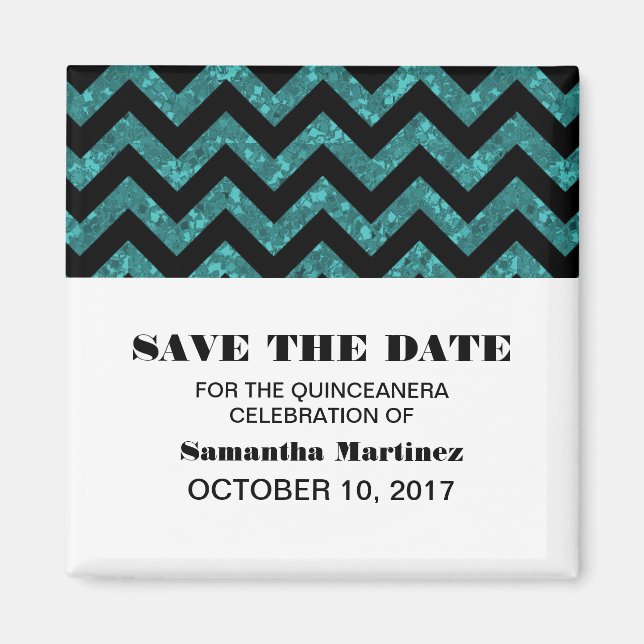 Imã Turquoise Chevron Glitter Quinceañera Magnet (Frente)