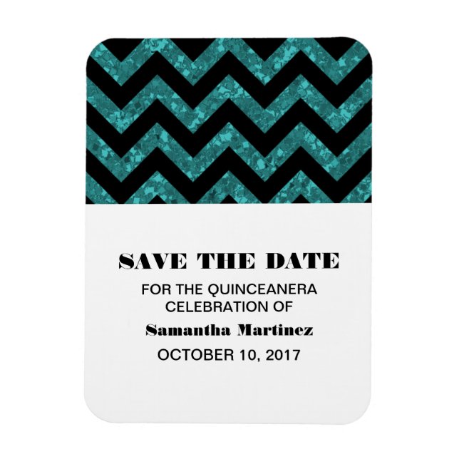 Ímã Turquoise Chevron Glitter Quinceañera Magnet (Vertical)
