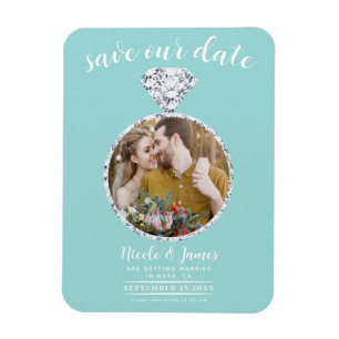 Ímã Turquoise Diamond Ring Bling Foto Salvar Data