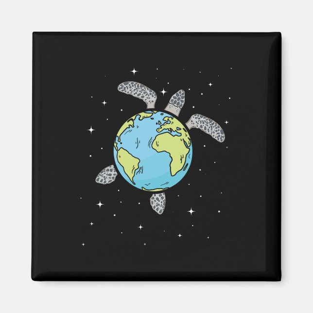 Imã Turtle Earth Sea Turtle Terra Day Turtle Planet (Frente)