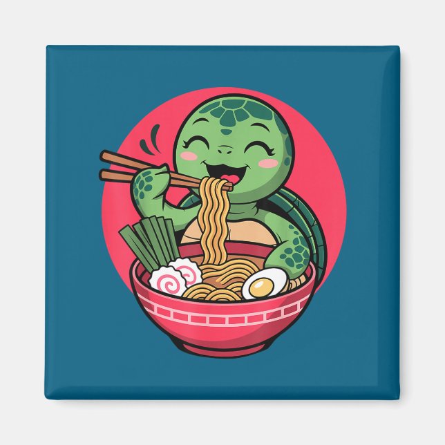 Imã Turtle Eating Ramen Kawaii Turtle Japanese Kawaii  (Frente)