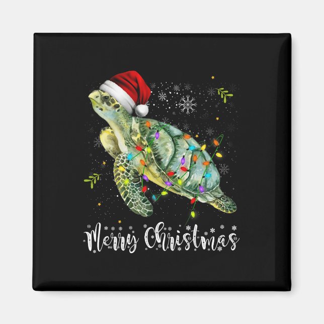 Imã Turtle Santa Hat Feliz Natal Luzes Xmas Holds (Frente)