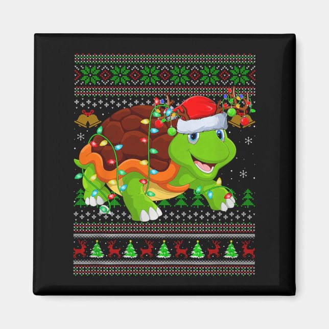 Imã Turtle Ugly Christmas Sweaters Holiday Santa Cute  (Frente)