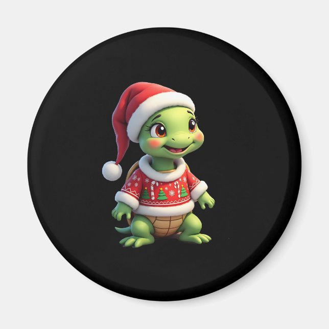 Imã Turtle Ugly Sweater Santa Hat Christmas T-Shirt (1 (Frente)