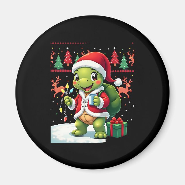 Imã Turtle Xmas Lights Ugly Santa Turtle Christmas Tan (Frente)