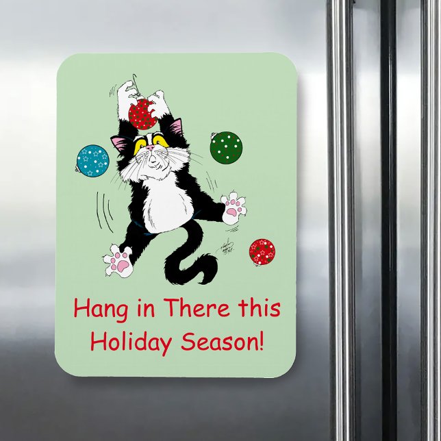 Ímã Tuxedo Black White Christmas Cat (Criador carregado)
