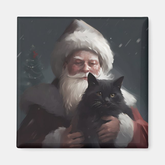 Imã Tuxedo Cat Com Papai Noel Natal Festivo (Frente)