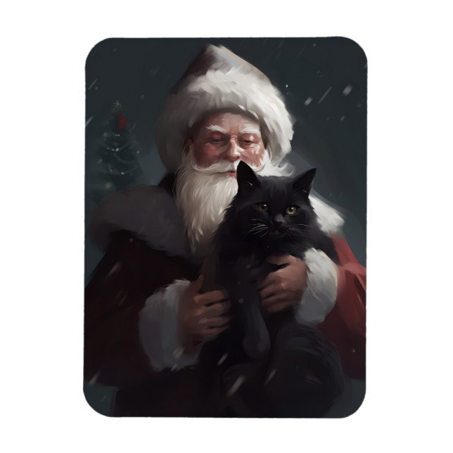 Ímã Tuxedo Cat Com Papai Noel Natal Festivo (Vertical)