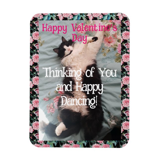 Ímã Tuxedo Cat Cute Funny Valentines Day Happy Dance (Vertical)