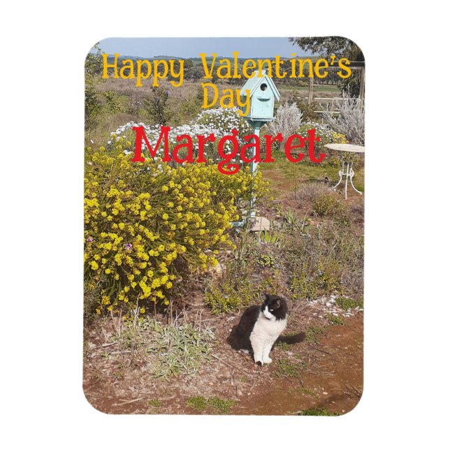 Ímã Tuxedo Cat Cute Red Yellow Valentines Wifes Name (Vertical)