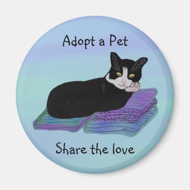 Imã Tuxedo Cat Nap Pet Adotion Magnets (Frente)