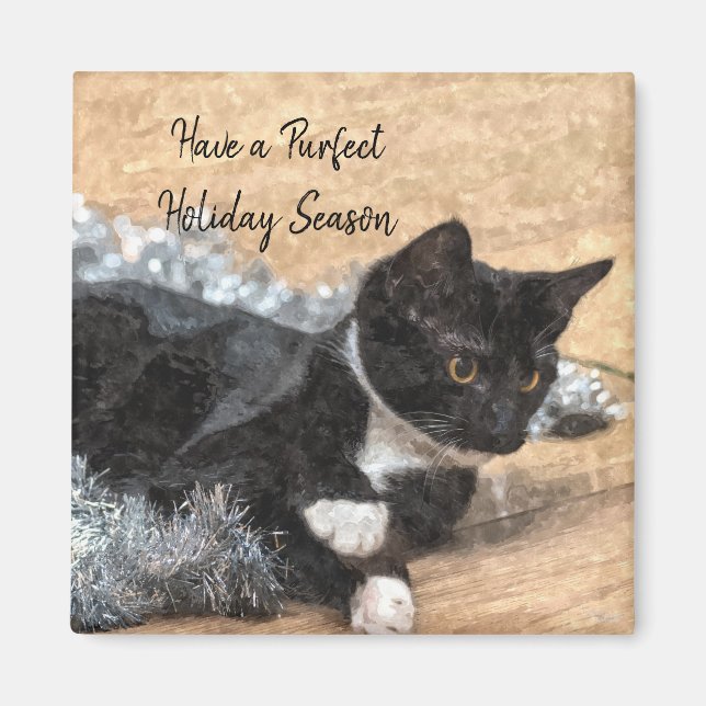 Imã Tuxedo Kitten Tinsel and Lights Magnet (Frente)