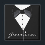 Imã Tuxedo padrinho de casamento Wedding<br><div class="desc">Um design único com um smoking preto com uma gravata preta e uma camisa branca. Personalize para a sua festa de casamento.</div>