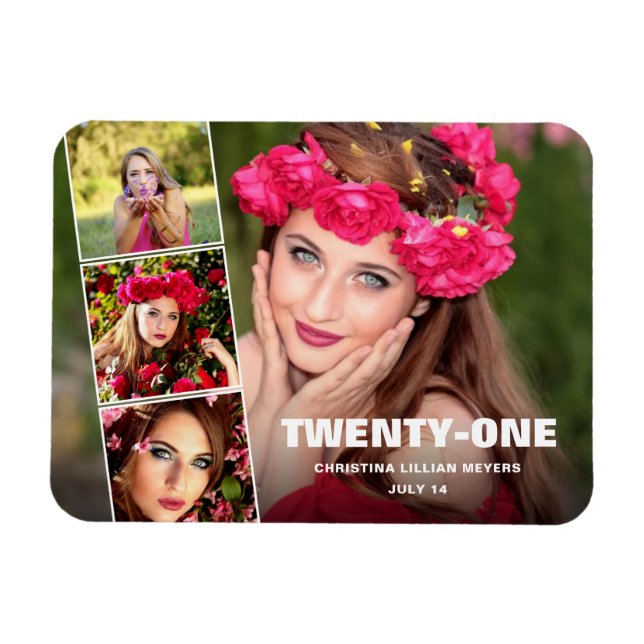 Ímã Twenty-First Happy Birthday 4 Photo Collage (Horizontal)