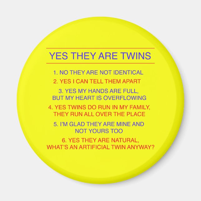 Imã Twins Perguntas Amarelo Fraternal (Frente)