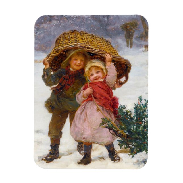 Ímã Two children in the snow by Frederick Morgan (Vertical)