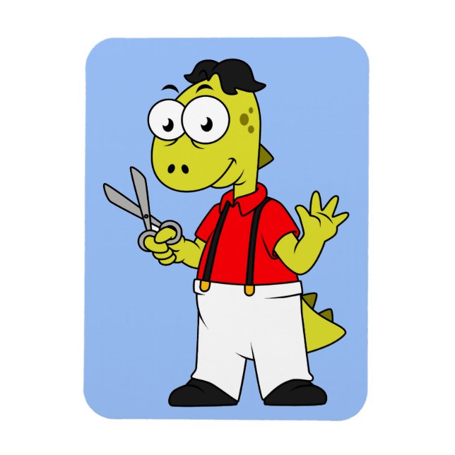 Ímã Tyrannosaurus Rex Barber Com Tesoura. (Vertical)