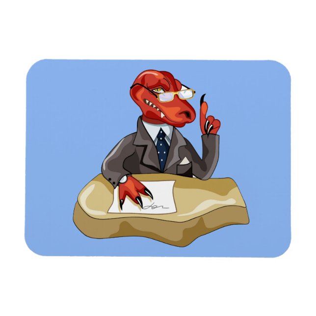 Ímã Tyrannosaurus Rex Boss Sentado Em Uma Mesa. 2 (Horizontal)