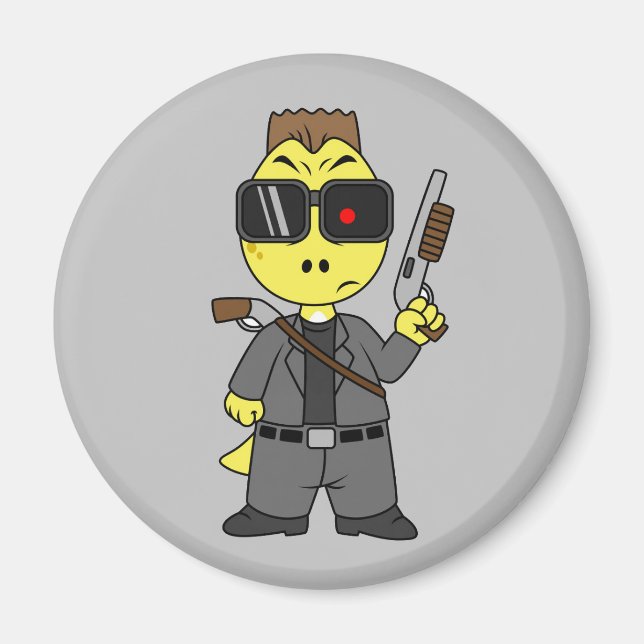 Imã Tyrannosaurus Rex Vestido Como Terminador. (Frente)