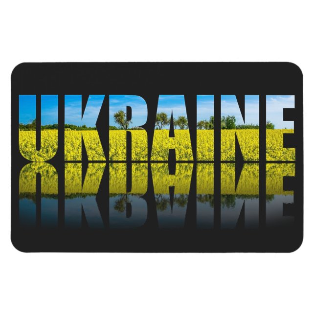 Ímã Ucrânia: rótulo com céu azul e campo amarelo (Horizontal)