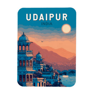 Ímã Udaipur India Illustra Viagem Art Vintage