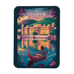 Ímã Udaipur India Palace Ilustração Viagem Art
