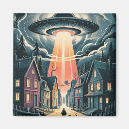 Imã UFO Abduction Night Street Illustration