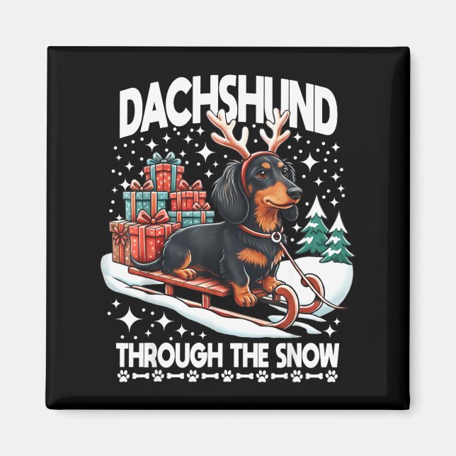 Imã Ugly Dachshund Christmasthrough The Snow Gift Chri (Frente)