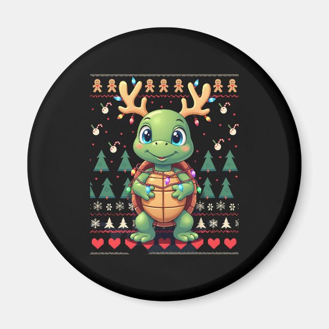 Imã Ugly Xmas Sweater Style Lighting Turtle Christmas  (Frente)