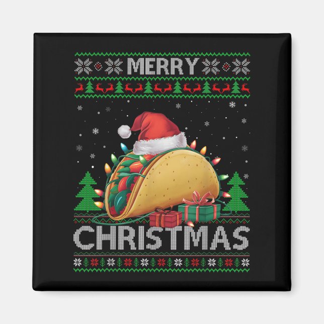 Imã Ugly Xmas Sweater Style Lights Santa Taco Christma (Frente)
