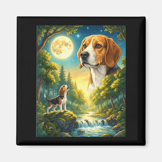 Imã Uivando para o meme da lua animal cachorro beagle (Frente)