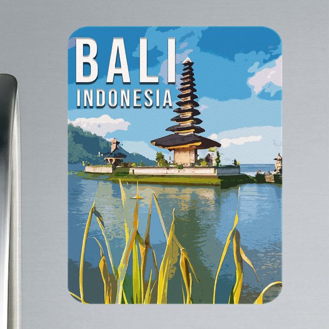 Ímã Ulun Danu Beratan Temple Indonesia Watercolor (Criador carregado)