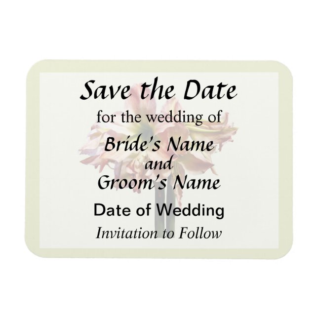 Ímã Um Adorável Amaryllis Rosa e Branco Salve a Data (Horizontal)