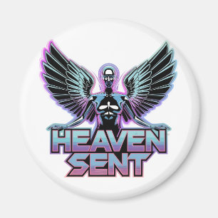 Imã Um anjo metálico brilhante com asas, design Y2K