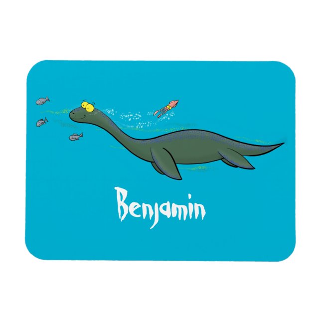 Ímã Um belo e feliz cartoon de monstro do mar, plesios (Horizontal)