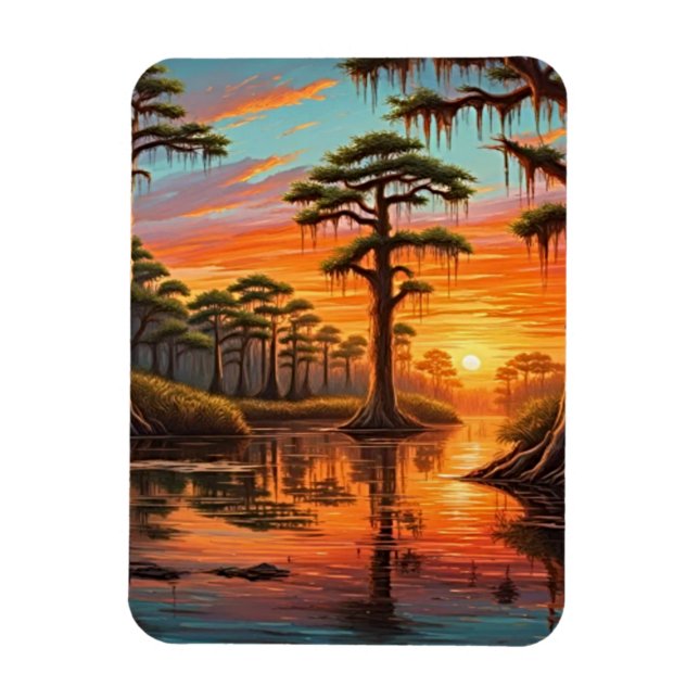 Ímã Um belo pôr do sol no Bayou (Vertical)