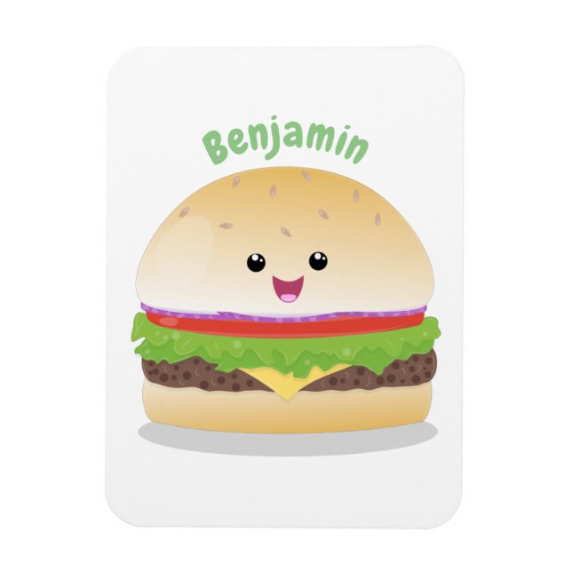Ímã Um bonito e feliz desenho animado do hambúrguer ka (Vertical)