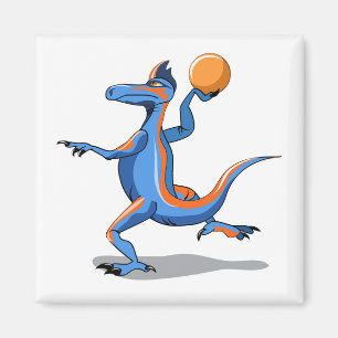 Imã Um Cartoon Iguanodon Jogando Basquete.