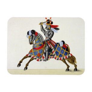 Ímã Um cavaleiro em um competiam, placa 'de uma