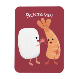 Ímã Um desenho animado de amigos de camarão de arroz d