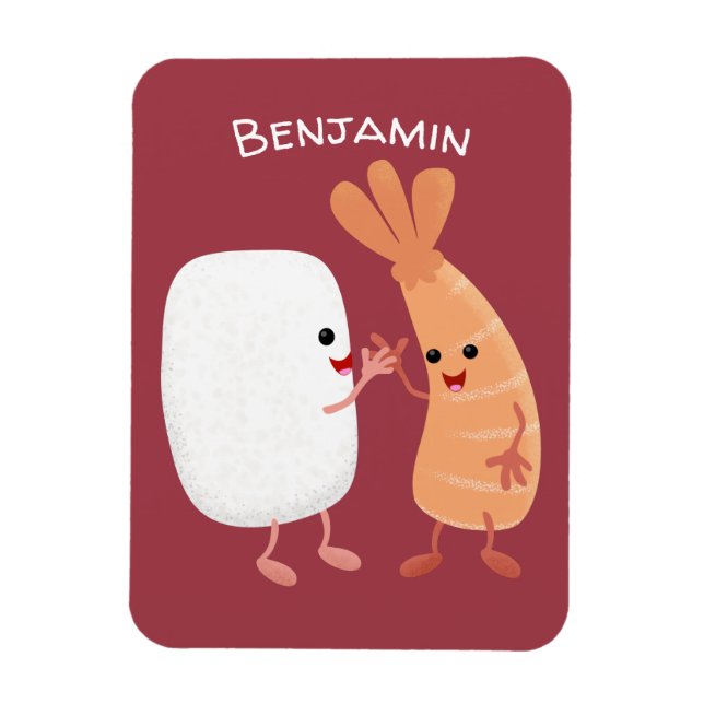 Ímã Um desenho animado de amigos de camarão de arroz d (Vertical)