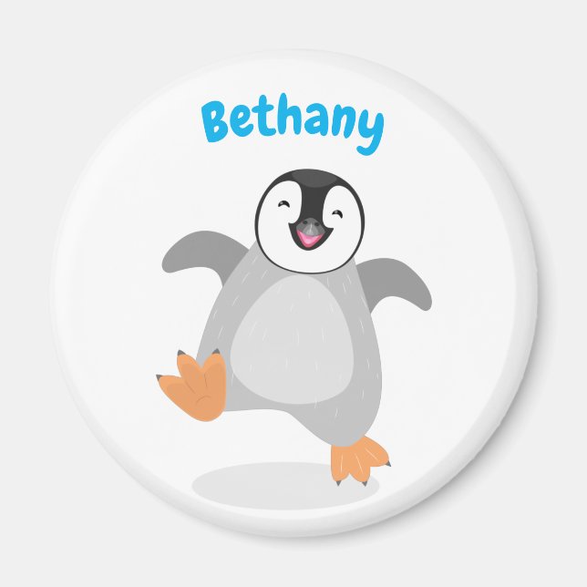 Imã Um desenho animado de pintinho de pinguim feliz e  (Frente)