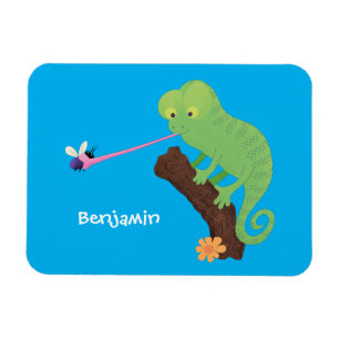 Ímã Um desenho animado verde-feliz chameleon lagarto