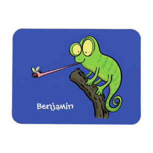 Ímã Um desenho animado verde-feliz chameleon lagarto