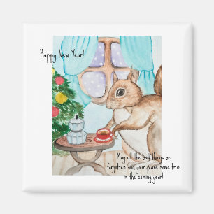 Imã Um desenho confortável de um esquilo fofo