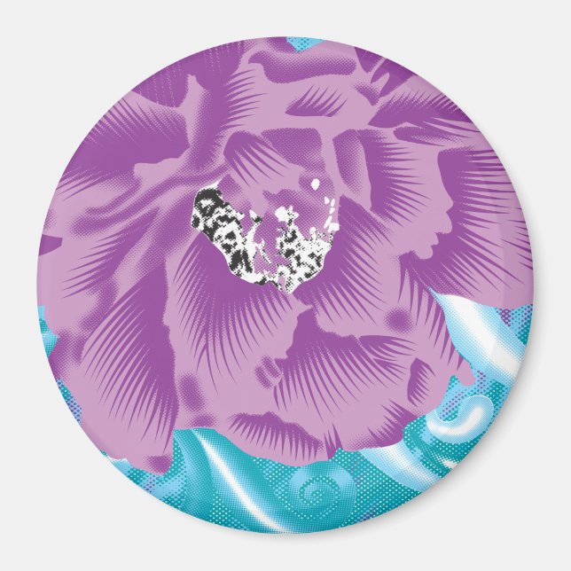 Imã Um design têxtil vibrante com roxo e turq (Frente)