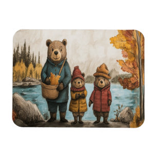 Ímã Um Dia de Outono com a Família Urso no Lago