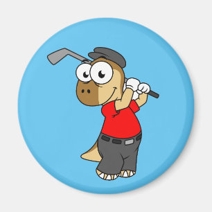Imã Um Dinossauro Paquicéfalossauro Jogando Golfe.