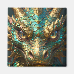 Imã Um Dragão Místico Turquesa e Dourado